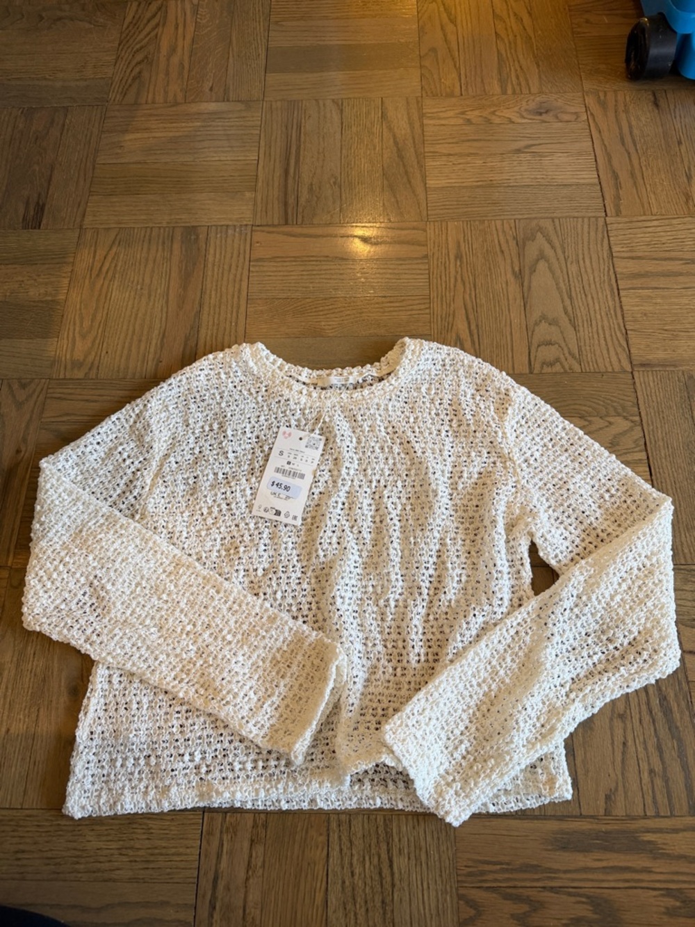 NWT Zara Women’s Open-Knit White Lightweight Crewneck